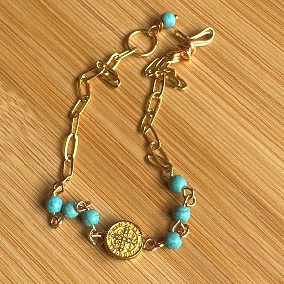 Alquimia Jewelry Turquoise Gold Saint Benedict Evils Eye Rosary